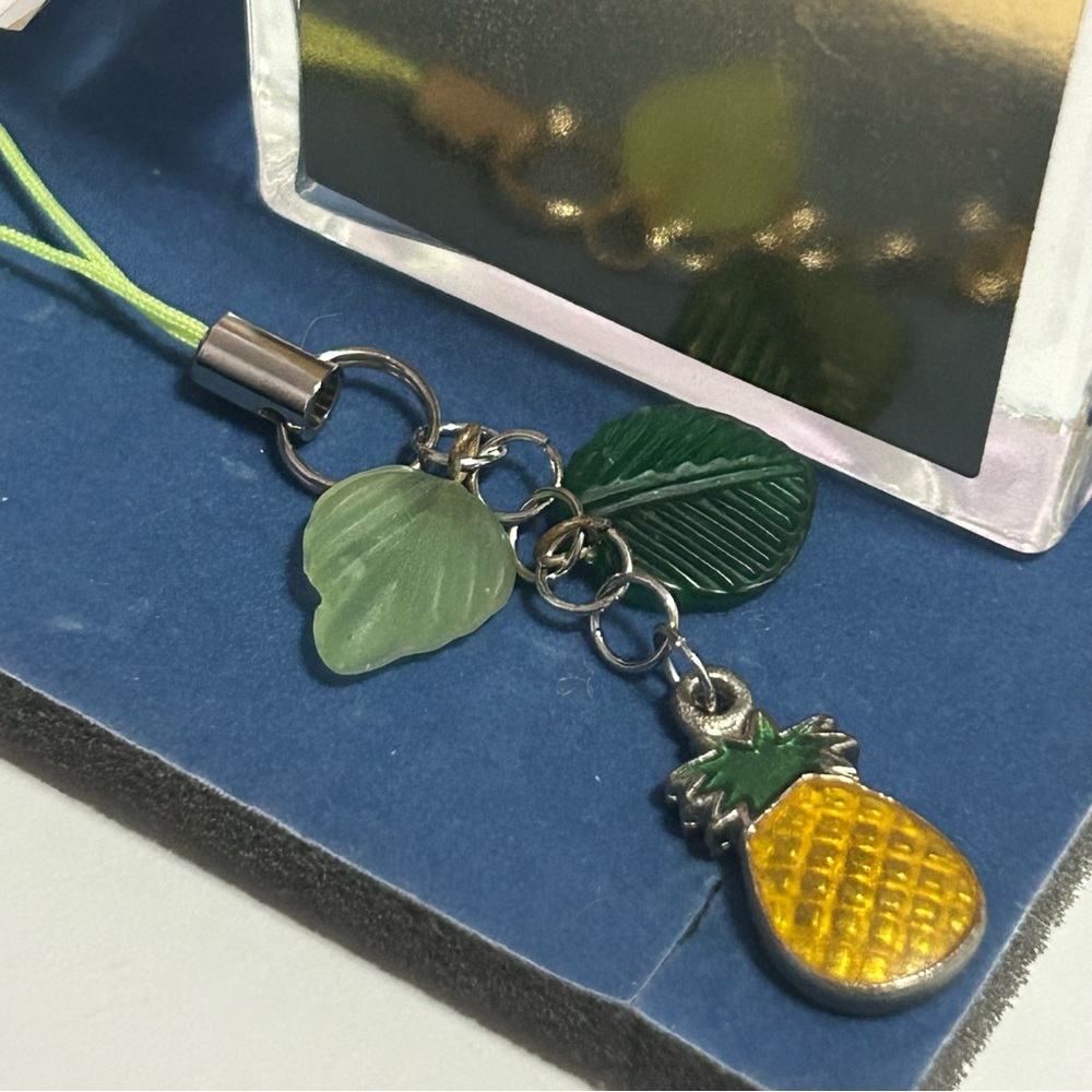Tropical Pineapple and Glass Leaf Charm Keychain Bag Charm Green & Yellow